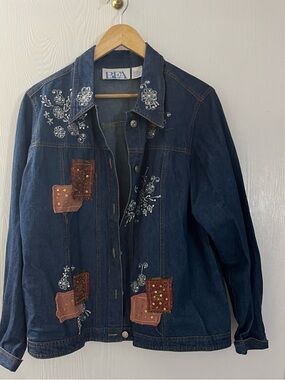 BFA Denim Embroidered Patch Jean Jacket - Dark Blue